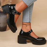 Elegant Adjustable Ankle Buckle Mary Jane Shoes Women Pu Leather Thick Heel Pumps Woman Round Toe Platform Casual Shoes Ladies