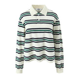Foridol Burgundy Striped Casual Women T-shirt Summer Loose Polo Shirts Buttons New Female Tops Blouse White Tops Spring Shirt