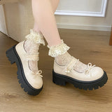 Sweet Bowknot Lace Strap Platform Mary Jane Shoes Women Korean Patent Leather Jk Lolita Shoes Woman 2025 Thick Heel Pumps Female