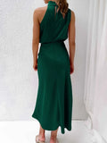 Foridol One Shoulder Turtleneck Tank Satin Women Party Dress Robe Zip Sleeveless Elegant Vintage Folds Women Clothing 2025