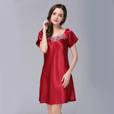 Women's Sleepwear Ice Silk Casual Silk Pajamas Women's Summer Sexy Short Sleeve Lace Pajamas Loungewear