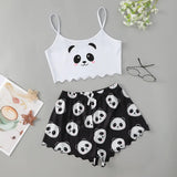 Summer Sleepwear Women's 2pcs Cute Soft Comfy Panda Print Sexy Sleeveless Shorts Homewear Pajama Set Loungewear