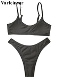 Ribbed High Leg Cut Bikini Female Swimsuit Women Swimwear Two-Pieces Bikini Set Brazilian Padded Bather Bathing Suit Swim V7126