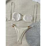 Sexy Metal Ring Bikini Women Swimwear Female Swimsuit Two-Pieces Bikini Set High Cut Leg Padded Bather Bathing Suit Swim V8311