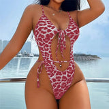 2026 Leopard Tummy Cut Out Knotted One Piece Swimsuit Women Swimwear Female High Cut Leg Padded Bather Bathing Suit Swim V6565
