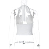 FDYOUI Sexy Hollow Out Corset Tops for Women Halter Backless Bandage Skinny Camisoles Lady White Black Cropped T-shirt Clubwear