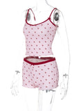 Women’s Kawaii 2 Piece Pajama Set Cherry Print Sleeveless Cami Top and Shorts Soft Sleepwear Loungewear Nightwear Outfit