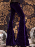 new European and American high-waisted slim shiny silver drape gold velvet bell-bottom casual pants