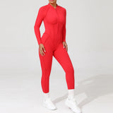 Padded Women Long Sleeve Sport Yoga Jumpsuit Workout Clothes for Women Sportwear Backless Zipper Fitness Gym Outfit