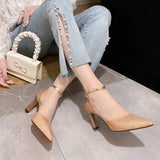 ZOKI Bling Gold Silver Women's Pumps 2024 Sexy Point Toe Thin Heel Party Wedding Shoes Woman Summer Ankle Strap High Heels Shoes