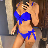 XS - XL Knotted Push Up Bikini Swimsuit Female Swimwear Women Two-pieces Bikini Set With Bra Cup Bather Bathing Suit Swim V3992