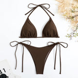 DEKA Triangle Bikini Set Womens Solid Sexy Lingerie Swimwear Tie Side Thongs Beachwear Fashion Swimsuit Bathing Suit