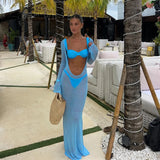 3 Pieces Women's Sexy Bikini Set 2025 New Swimwear Long Dress Cover up Female Beachwear Bathing Suit Summer Swimming Outfit