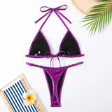 New Micro Bikini Set for Woman Chain Link Swimsuit Sexy Backless Neck Lace-up Bathing Suit Beachwear Female Push Up Swimwear