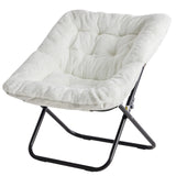 JHK Cozy Saucer Chair Soft Faux Fur Folding Lounge Chair Padded Metal Frame
