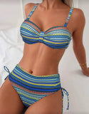 2026 Strappy Drawstring High Waist Bikini Women Stripe Swimwear Female Sexy Swimsuit Bather Bathing Swimming Swim Suit Beachwear