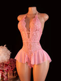 Women's Bodysuit Rose Crotchless Adult Erotic Sexy Lingerie Lace Deep V-neck Temptation Underwear Valentine's Gift