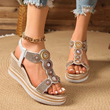 Fashion Crystal Chunky Wedges Sandals Women Elastic Band Slip On Platform Sandles Woman Luxury High Heel Sandalias Plus Size 43