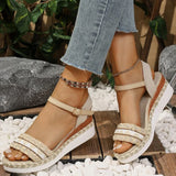 Bohemian Braided Wedge Sandals for Women Summer 2025 Beach Casual Ankle Strap Sandles Woman Plus Size Med Heel Sandalias Ladies