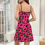 Sexy Leopard Print Nightgown With Spaghetti Strap Slip And Satin Fabric Breathable Comfy For Summer Sleepwear Dress Loungewear