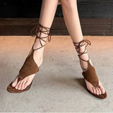 Lace-up Sandals Women's Summer Round Toe Clip  Sexy Fashion High Heels