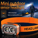 Mini Sensor Headlamp Rechargeable LED Head Lamp,Ultra-Bright Headlight with 5 Modes,60° Adjustable for Camping Fishing Running ﻿