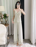 Gold velvet three-piece pajamas set, autumn and winter lace nightgown, sexy home wear with chest pad