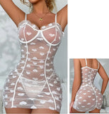 Toucheart Heart Mesh Frill Trim Underwire Sexy Lingerie Dress Thong For Women Lace Mesh Patchwork Halter Sexy Lingerie Dress New