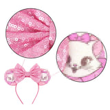 Kawaii Disney Mickey Mouse Ears Headbands For Girls Marie Cat Hairbands Headwear Adults Women Sequined 5" Bows Hair Accessories