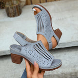 Retro Hollow Out Thick Heeled Sandals for Woman Summer Lightweight High Heels Sandals Women Plus Size Outdoor Platform Sandles