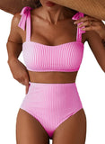 Striped Bikini Women Sexy High Waist Split Swimsuit Lace Up Bikini Set Summer Two-piece Beachwear Bathing Suit Thong Biquinis
