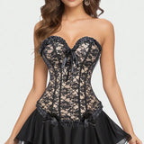 Sexy Pure Desire Casaul Style Waist Cincher Fishbone Corset Bust Support Shaping Top Front Button Lace-Up Strapless Bra Q7JI