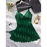 Summer Sleeping Skirt Sexy Lingerie Women See Through Sleepwear Thin Halter Nightdress And Thong Set Female Sexy Lace Nightgowns