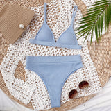5 Colors Sexy Bikini Women Solid High Waist Swimwear Swimsuit Bikinis Set Ribbed Bathing Suit Female Maillot De Bain Femme 2026