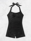 ZTVitality Solid Color Ruched One Piece Swimsuit 2024 New Arrival Halter Tummy Control Women Summer Bathing Suits Sexy Brazilian