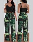Women's Two Piece Sets Fashion Print Halter V-Neck Short Tank Suit Tops Long Pants Matching Set Summer Casual Female Slim Pants