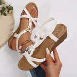 Summer Woven Wedges Rome Sandals Women 2025 Plus Size 36-42 Elastic Band Sandles Woman Lightweight Slip On Beach Sandalias Mujer