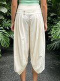 Summer Women Cargo Capri Pants Elastic Waist Cuffs Cropped Trousers with Side Pockets Fashion Casual Loose Fit Pants Streetwear