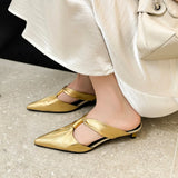 2026 Summer New Brand Women Slipper Fashion Pointed Toe Slip On Slides Low Heel Ladies Elegant Mules Sandals Top quality  Gold