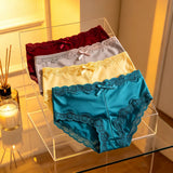 4Pcs/Set Women's Swim Fabric Lace Briefs Seamless Mid Waist Panties Solid No Show Underwear Cotton Gusset Plus Size 4XL