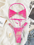 2026 Summer Women's Swimsuit Sexy Backless Neck Hanging Swimwear Sequins Metal Decor Bikini Set Low Waist Bathing Suit Beachwear