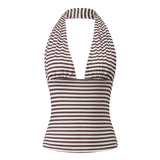 Women's Halter Tops Striped V Neck Sleeveless Open Back Slim Fit Vest Summer Party Daily Casual Wear Street Tank Tops