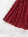 Red wine rose embroidered lace nightgown set - Retro style deep V mesh sheer camisole thong set ZA825133
