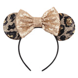Disney Mickey Mouse Ears Leopard Print Headbands for Girls Baby Women Sequins 5"Bows Hair Accessories Adults Hairbands Kids Gift