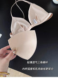 French Triangle Bra Small Bust Push Up Front Buckle Adjustable Straps Ultra Thin Smooth Bikini Set Slim Back Wirefree Lingerie