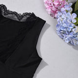 2026 Spring Summer New Arrival Elegant Sleeveless Women's Short Top Chic Fitted Lace-Panel Deep V-Neck Crop Tank Top Commute