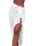 Women Chiffon Bikini Cover-ups See Through Ruffle Beach Long Skirts Summer Holiday Beach Sun Protection Shawl