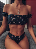 Ruffled Frilled Off Shoulder Bikini Women Swimsuit Female Swimwear Two Pieces Bikini Set Bandeau Bather Bathing Suit Swim Lady