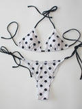 Ladies Black White Polka Dot Print Bikini Set Two-Piece Sexy Strap Backless Design Beach Vacation Swimwear Collection