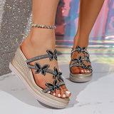 Fashion Rhinestone Butterfly Wedges Slippers Women Plus Size 43 Summer Chunky Platform Sandals Woman Thick Sole Crystal Sandals
